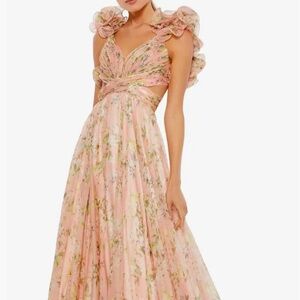 Size 2, Floral Chiffon Cutout Ballgown by Mac Duggal.